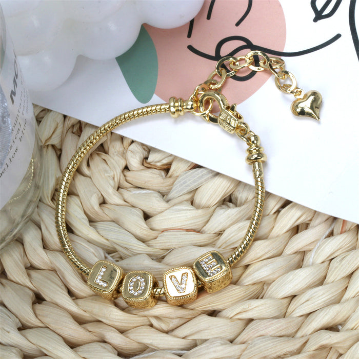 Wholesale 26 Letters Perforated Copper Plated Square Beaded Snake Bone Bracelet JDC-BT-TianY004