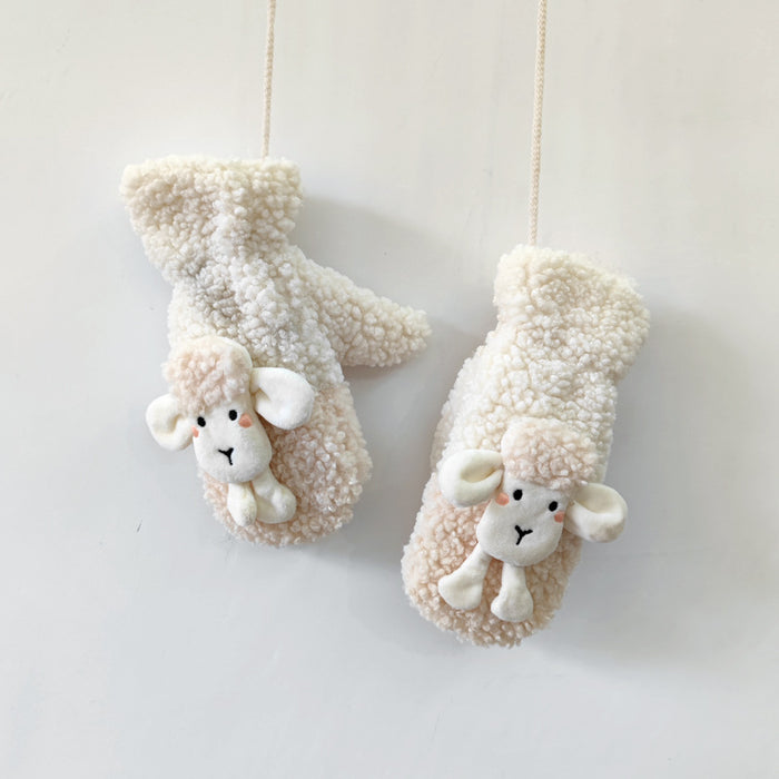 Wholesale Gloves Polyester Cute Cartoon Lamb Warm Plush MOQ≥2 JDC-GS-JingZ013