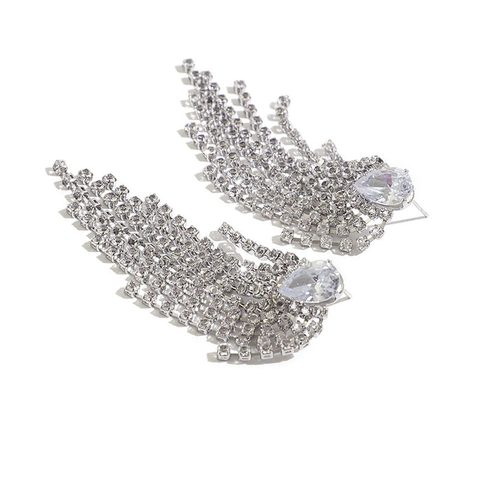 Wholesale Super Fairy Diamond Stud Earrings Long Tassel Zircon Earrings JDC-ES-Pak004