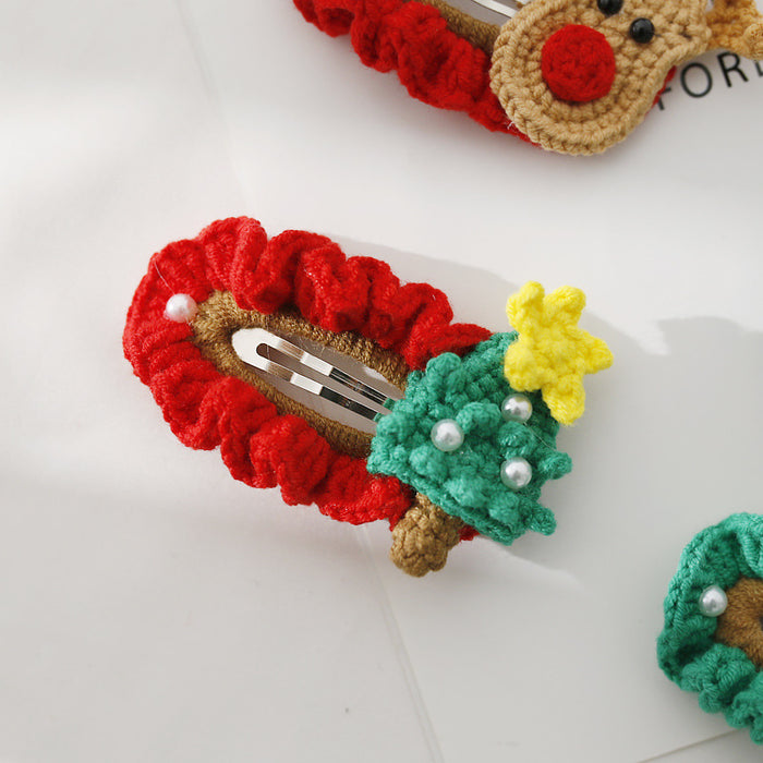 Wholesale Hair Clips Yarn Crochet Christmas Element Hand Knit Hairpin JDC-HC-BDXY002
