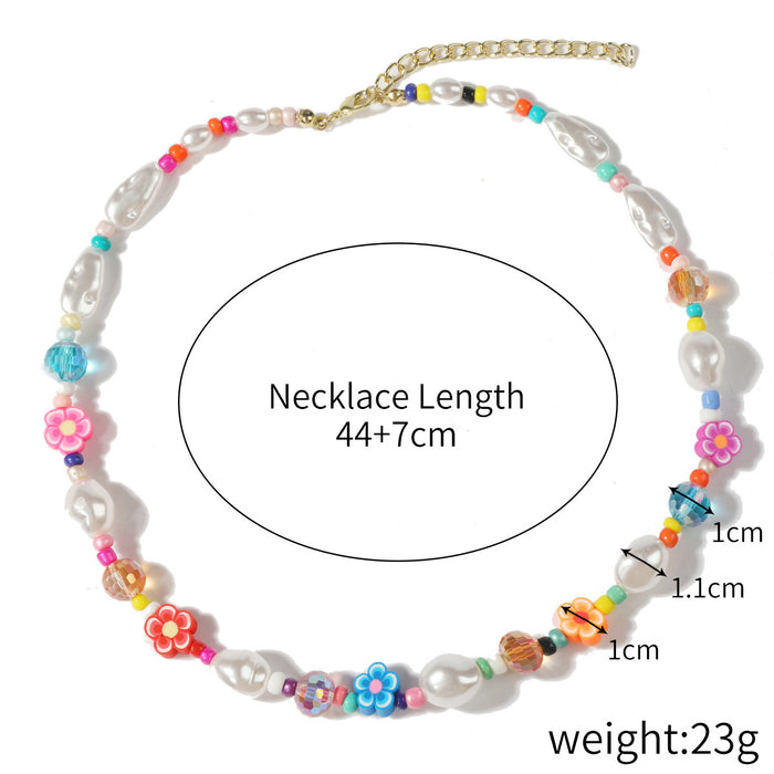 Wholesale Crystal Pendant Clavicle Chain Summer Color Rice Beads Crystal Pearl Necklace JDC-NE-JiaYi006