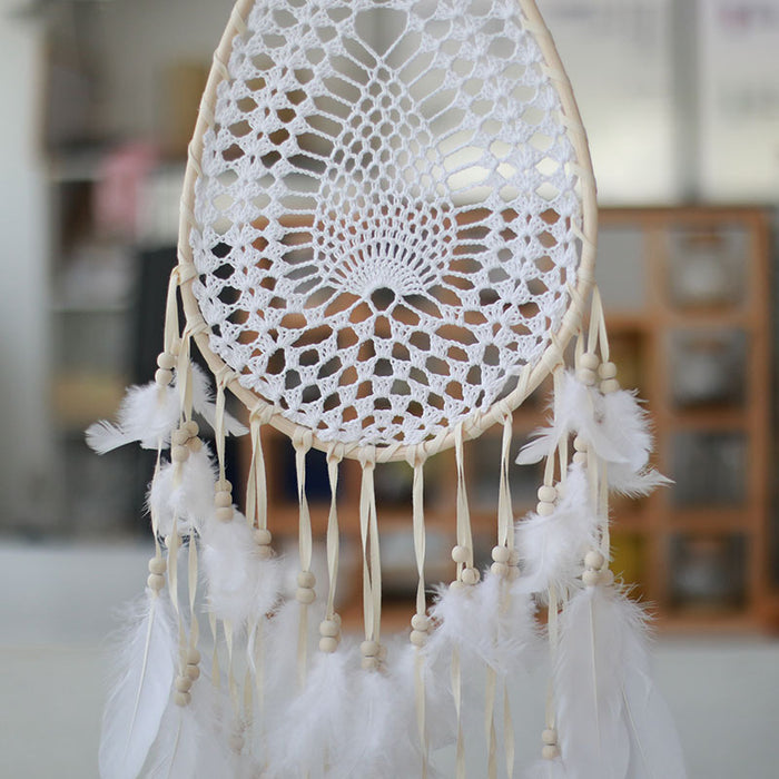 Wholesale Dream Catcher Feather White Vintage Wind Chime Pendant MOQ≥2 JDC-DC-FuYun004