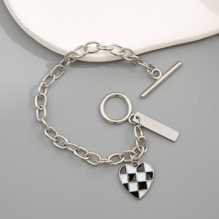 Wholesale Black and White Checkerboard Love Pendant Bracelet JDC-BT-F940