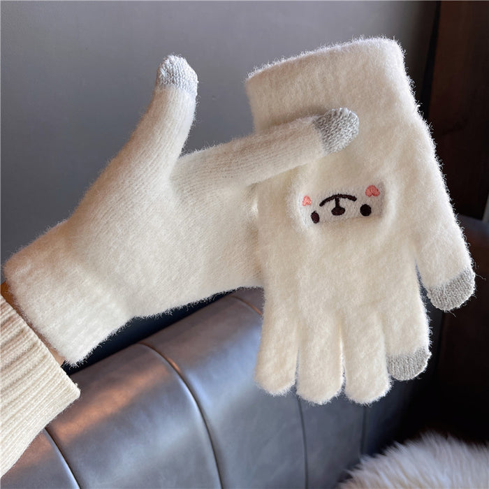 Wholesale Gloves Wool Winter Warm Knitted Cartoon Bear Touch Screen MOQ≥2 JDC-GS-HaoS001