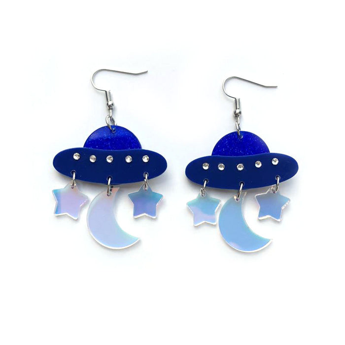Wholesale acrylic spaceship earrings stars moon MOQ≥2 JDC-ES-qiuge004