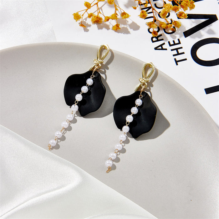 Wholesale 925 Silver Needle Petal Tassel Pearl Alloy Earrings MOQ≥2 JDC-ES-Jufa002