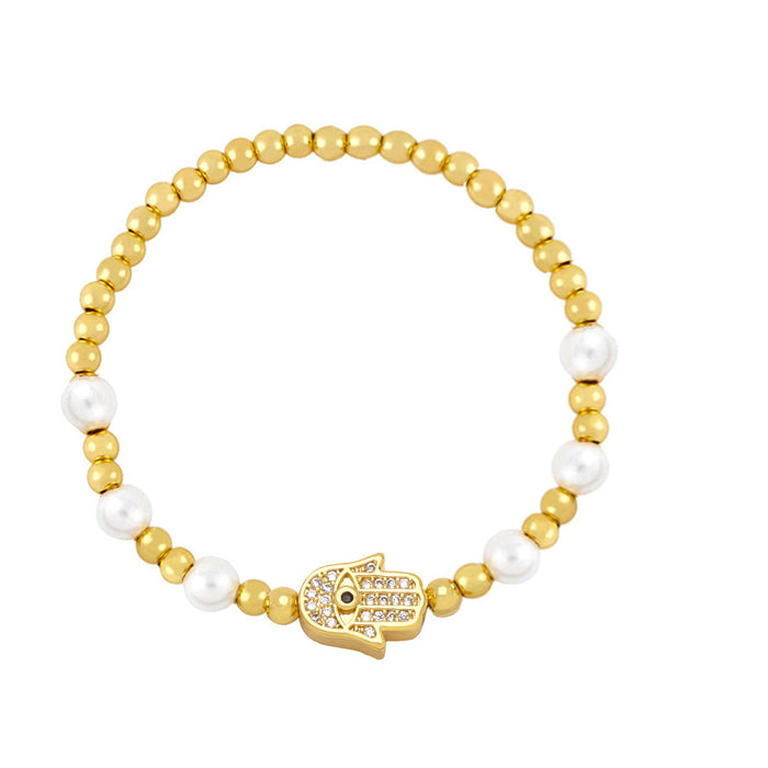 Wholesale Bracelet Copper Plated 18K Gold Zircon Beads Devil's Eye JDC-PREMAS-BT-002