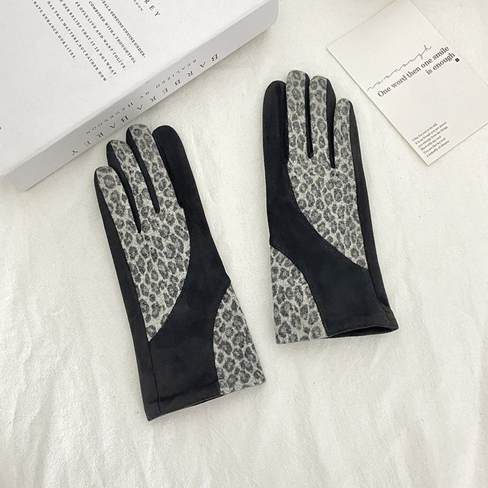Wholesale Gloves Suede Leopard Print Plus Velvet Warm Touch Screen JDC-GS-BX017