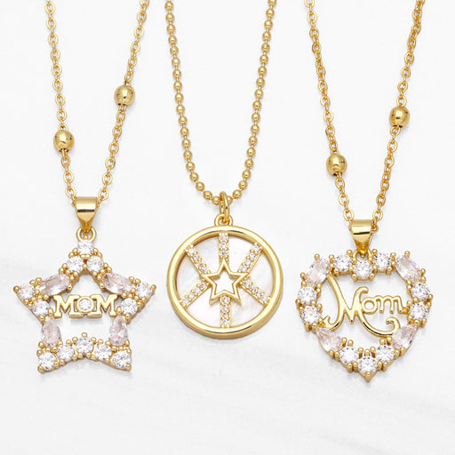 Jewelry WholesaleWholesale heart shape love five-pointed star diamonds Mother's Day necklace JDC-NE-AOS008 Necklaces 翱昇 %variant_option1% %variant_option2% %variant_option3%  Factory Price JoyasDeChina Joyas De China