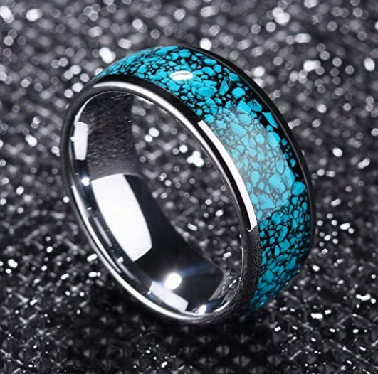 Wholesale Titanium Steel Turquoise Opal Ring MOQ≥2 JDC-RS-ZJJ006
