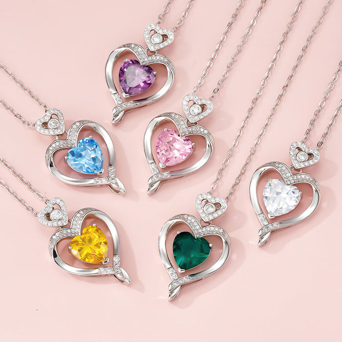 Wholesale LOVE heart -shaped pendant lock double heart born stone JDC-PT-MLJ002
