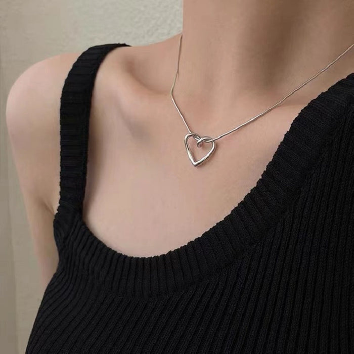 Wholesale Necklace Titanium Steel Hollow Love Clavicle Chain MOQ≥2 JDC-NE-DengC007