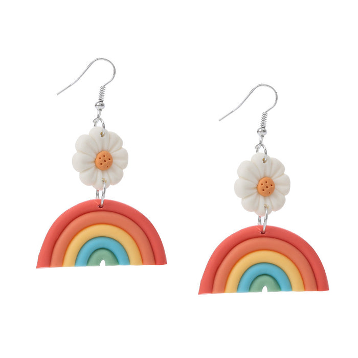 Wholesale earrings terracotta rainbow daisy summer MOQ≥2 JDC-ES-Chouteng010