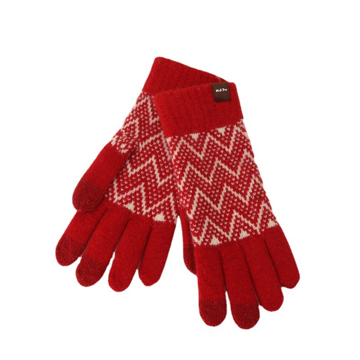 Wholesale Gloves Acrylic Warm Retro Red Knit Touch Screen JDC-GS-YanD009