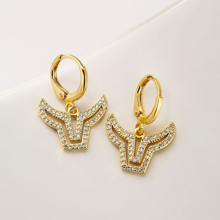 Wholesale Earrings Copper Real Gold Plated Micro Set Zircon Bull Head JDC-ES-PREMAG009