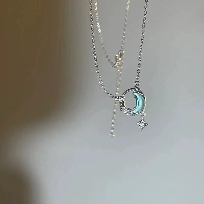 Wholesale Necklace Titanium Steel Fairy Blue Zircon JDC-NE-GM004