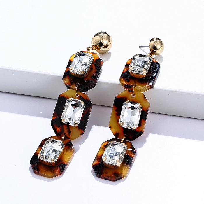 Wholesale Earrings Acetate Baguette Diamonds MOQ≥2 JDC-ES-yefen007