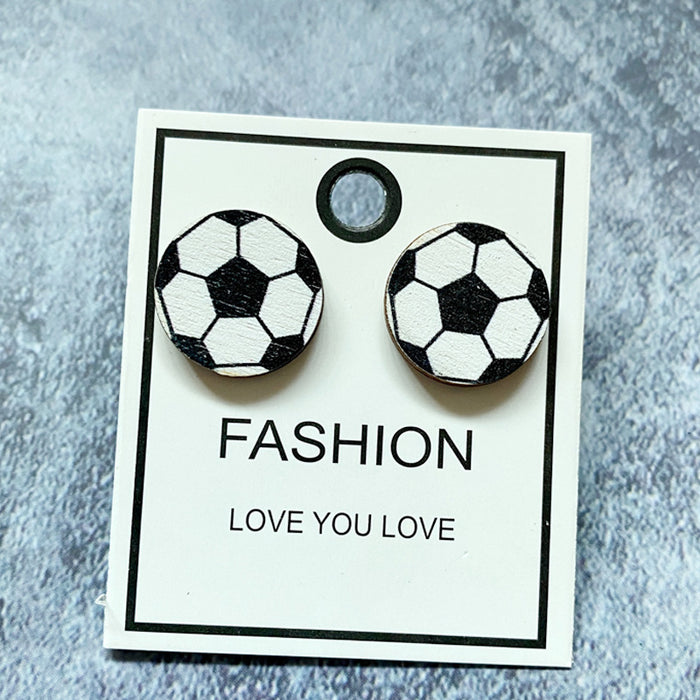 Wholesale Earring Leather Wood World Cup Soccer Geometric Patchwork Print MOQ≥2 JDC-ES-JunY002