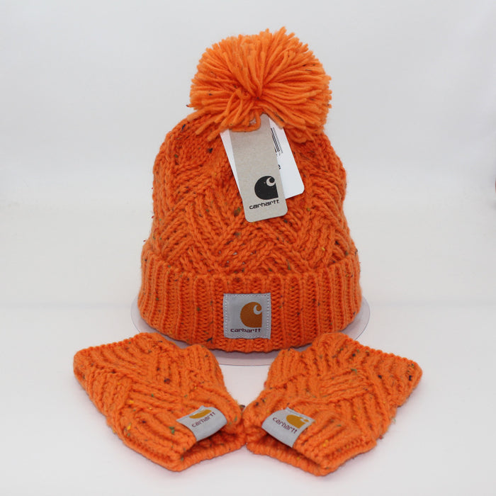 Wholesale Hat Acrylic Pom Knit Fingerless Gloves 2 Piece Set MOQ≥2 (F) JDC-FH-QCL009