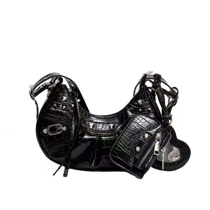 Wholesale Handbags PU Leather Motorcycle Bag Underarm Bag Rivet Tassel Fold JDC-HB-LXTX001
