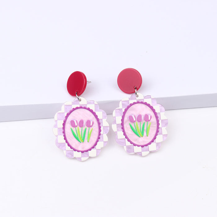 Boucles d'oreilles en gros 12 couleurs de 12 couleurs à carreaux fraîches de fleurs
