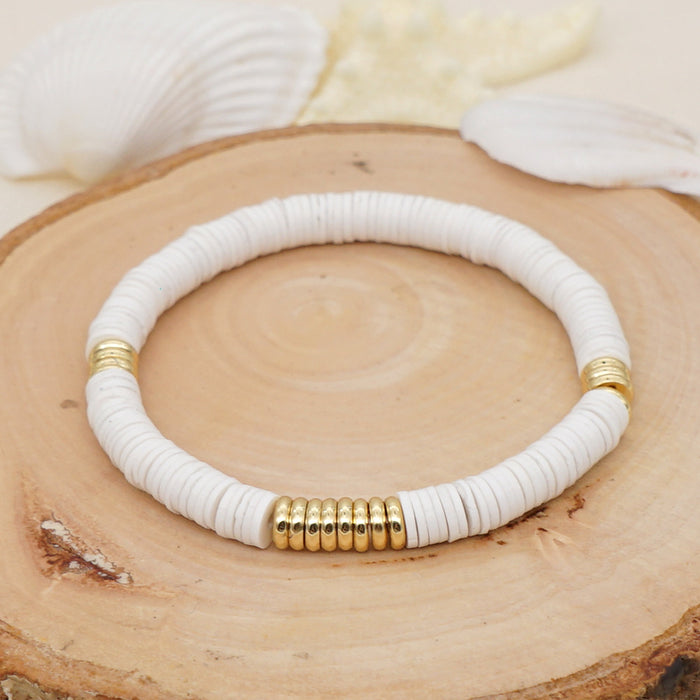 Wholesale Ethnic Style Stainless Steel Gold Plated Spacer Bracelet White Clay bead bracelet  JDC-BT-YuX001