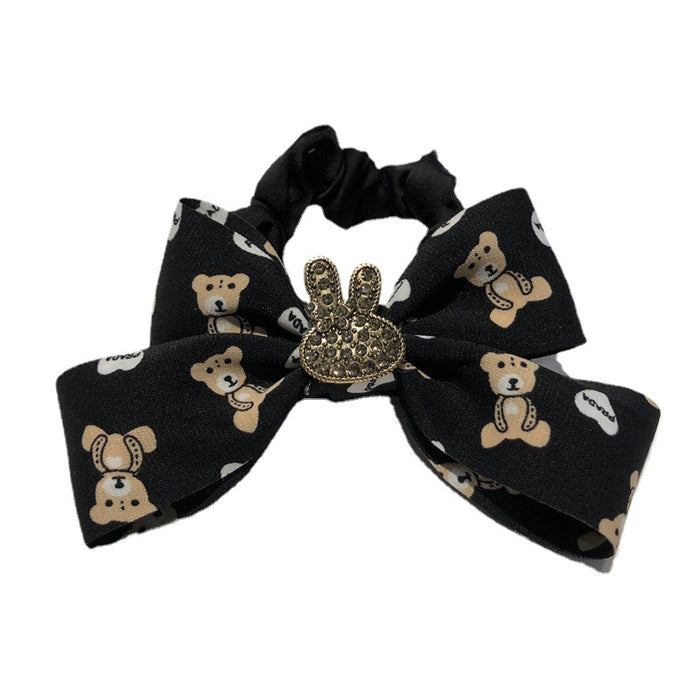Wholesale Hair Scrunchies Fabric Bunny Bear Print Bow MOQ≥2 JDC-HS-Ruichong001