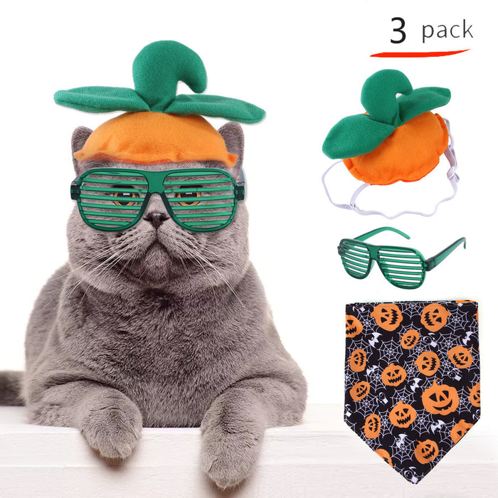 Wholesale Pet Decorations Hat Scarf Pumpkin Funny Headwear Set MOQ≥2 JDC-PD-Miaodi007