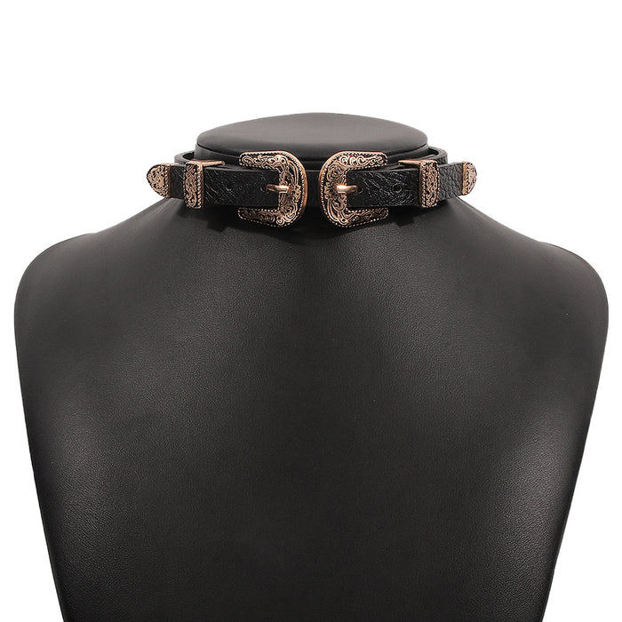 Wholesale Necklace Zinc Alloy Personality Corset Leather Necklace Metal Buckle JDC-NE-Qiandi004