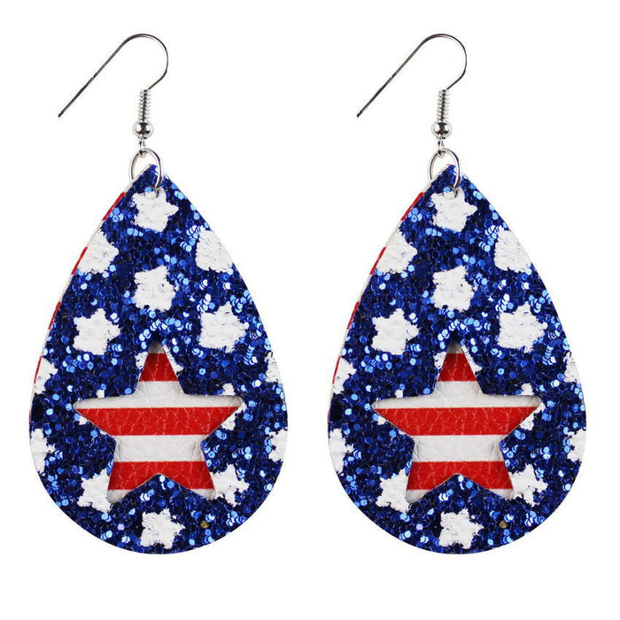 Wholesale 4th of July Stars Stripes Flag Pattern Independence Day Leather Earrings JDC-ES-KDL004