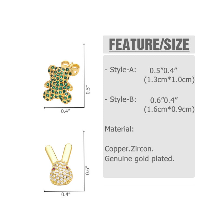 Pendientes al por mayor de cobre chapado en oro de 18k Zircon Bear Rabbit JDC-Premas-ES-006