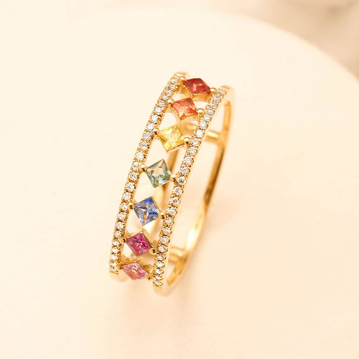 Wholesale Openwork Colored Zircon Copper Gold Plated Rings JDC-RS-ErY002