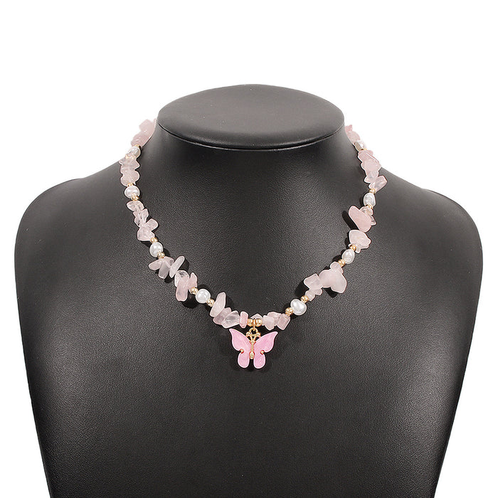 Wholesale Necklace Beads Imitation Pearl Butterfly Beaded Clavicle Chain JDC-NE-Qiandi007