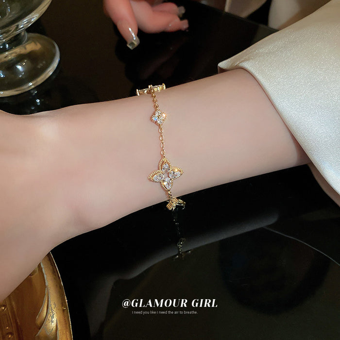 Wholesale Bracelet Copper Real Gold Electroplated Zircon Crystal Flower Freshwater Pearl JDC-BT-BY045