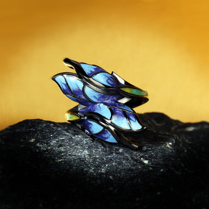 Anillo de color de esmalte al por mayor anillo de diamantes de flor de mariposa jdc-rs-smlk003