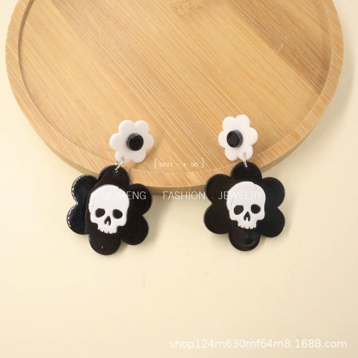 Wholesale Earrings Acrylic Halloween Skull Flowers MOQ≥2 JDC-ES-MOSHU021