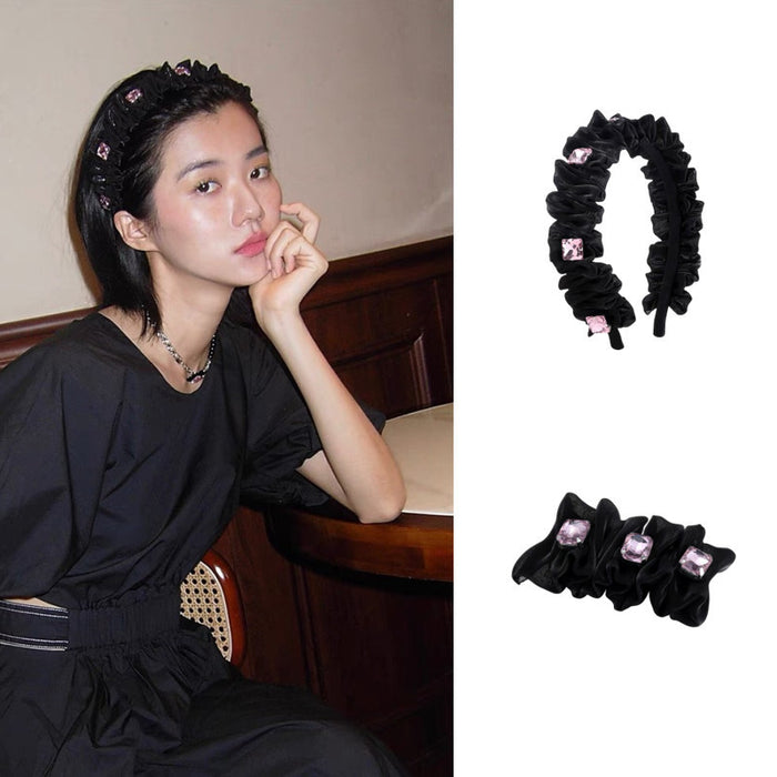 Wholesale Headband Fabric Pleated Black Wide Brim JDC-HD-RuiQ001