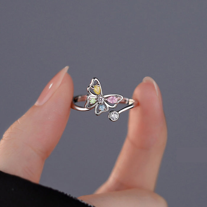 Wholesale Rings Alloy Color Zircon Hollow Butterfly Adjustable MOQ≥2 JDC-RS-YuanY005