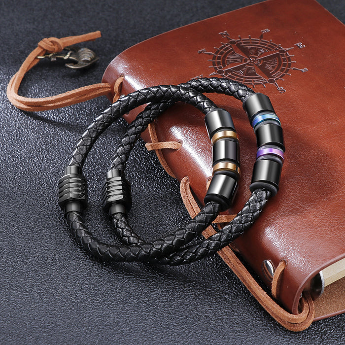 Wholesale genuine leather braided stainless steel Mens Leather Bracelet JDC-BT-ZiGe005