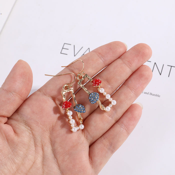 Wholesale Red Mushroom Earrings Diamond + Square JDC-ES-zhongyi011