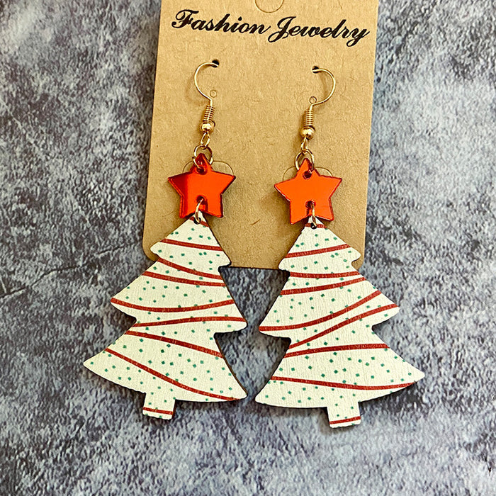 Wholesale Earrings Wooden Christmas Tree Stars 2 Pairs JDC-ES-Qunyi031