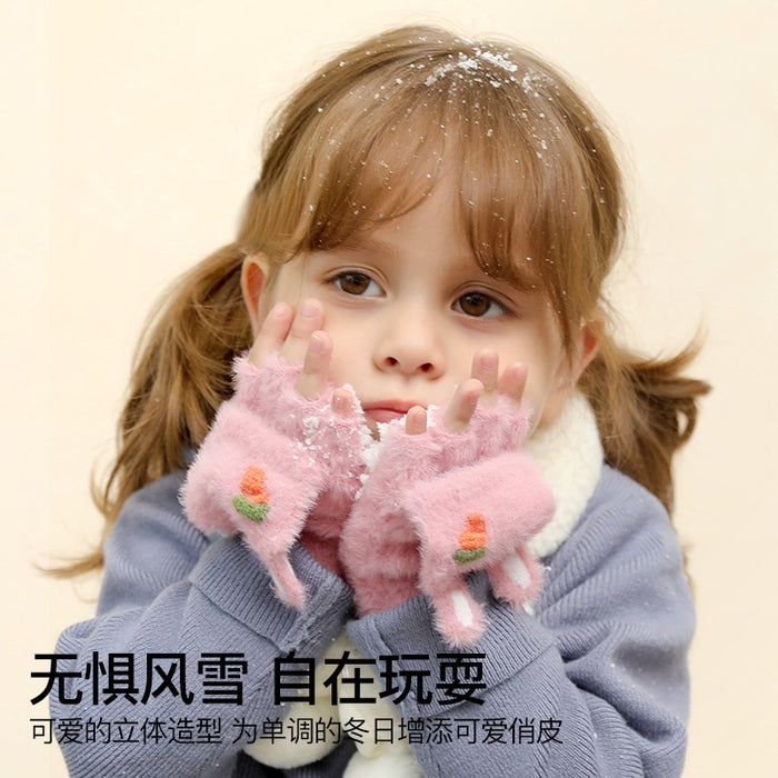 Wholesale Gloves Plush Thickening Warm Cute Rabbit Half Finger Flip Cover MOQ≥2 JDC-GS-GuD022