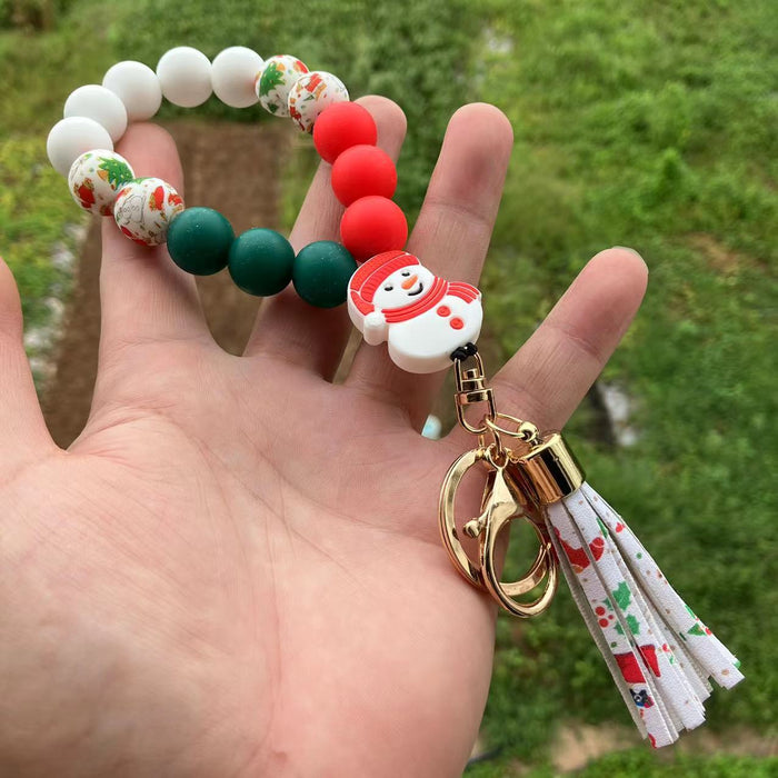 Wholesale Keychains Silicone Beads Christmas Bracelet Tassel JDC-KC-QXue011