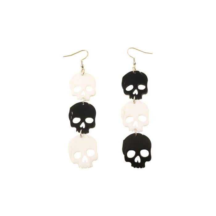 Wholesale earrings acrylic black and white contrast color skull MOQ≥2 JDC-ES-MOSHU023