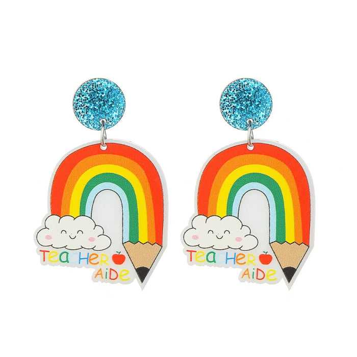 Wholesale Earrings Acrylic Teachers Day Rainbow Letters JDC-ES-Xuep074