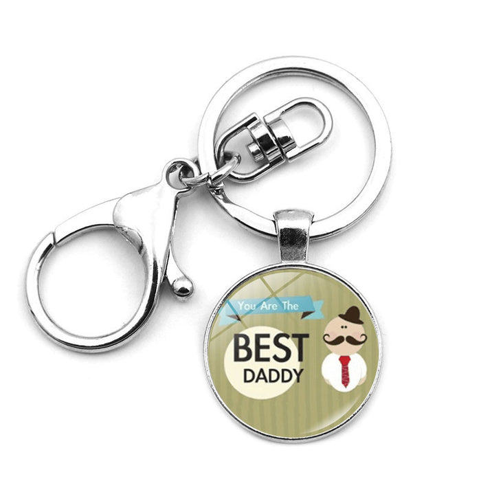 Wholesale Father's Day Gift Alloy Silver Plated Glass Gemstone Keychain JDC-KC-XuS013
