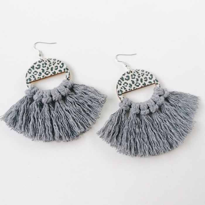 Wholesale Earrings Cotton Thread Boho Hand Woven Tassel Scalloped 2 Pairs JDC-ES-HeYi074