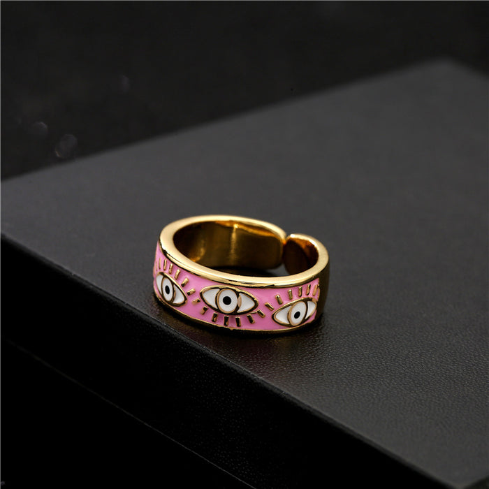 Wholesale Rings Copper 18K Gold Color Drops Devil's Eye Adjustable JDC-RS-PREMAG004