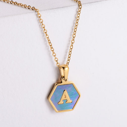 Jewelry WholesaleWholesale Gold Plated Stainless Steel Blue Shell Letter Necklace JDC-NE-Aimi022 Necklaces 爱米 %variant_option1% %variant_option2% %variant_option3%  Factory Price JoyasDeChina Joyas De China