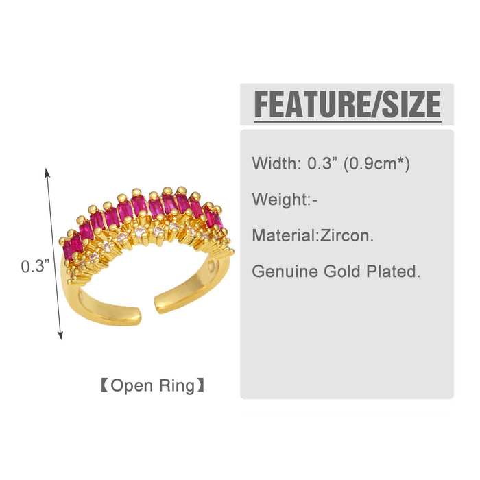 Wholesale Ring Copper Plated 18K Gold Zircon Color Adjustable JDC-PREMAS-RS-019